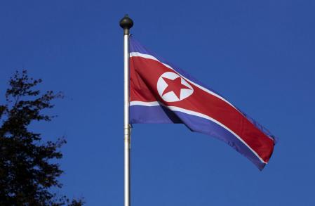La bandera norcoreana en la Misión Permanente de la ONU sobre Corea del Norte, en Ginebra