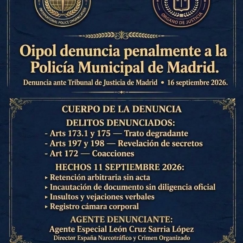 Oipol denuncia penalmente a la Policía Municipal de&nbsp;Madrid