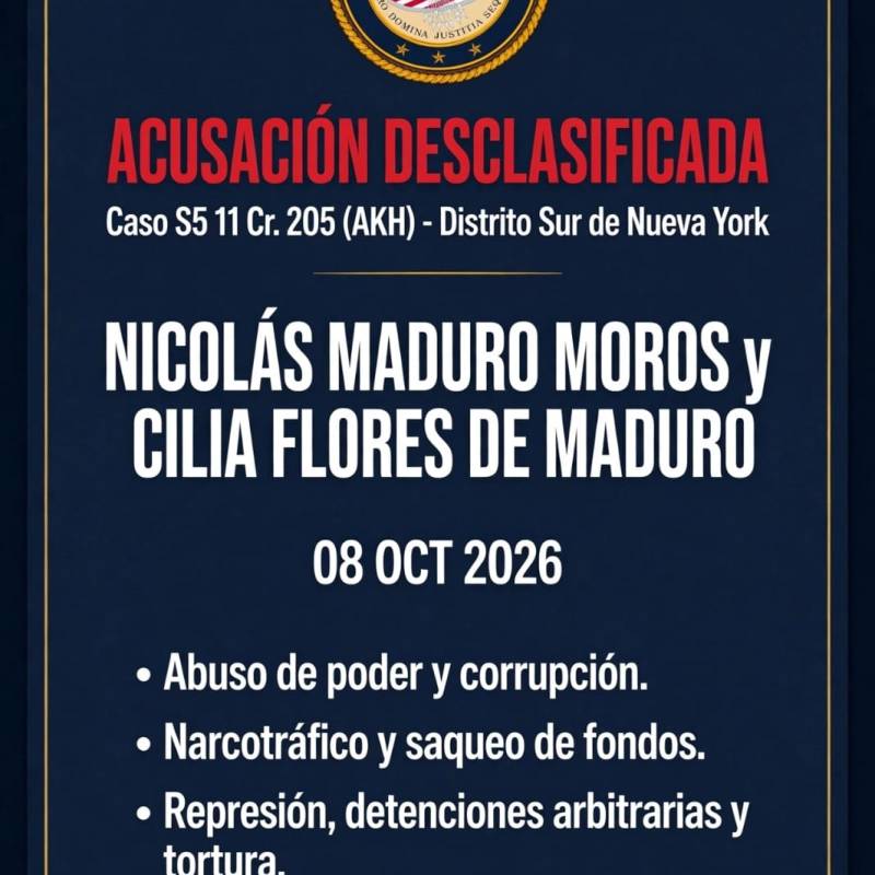 Acusación penal desclasificada en Nueva York contra Maduro y&nbsp;Flores